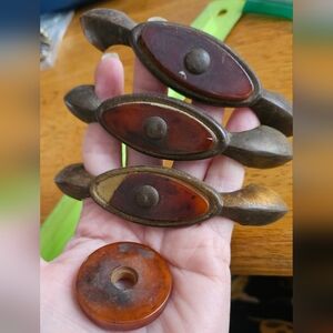 Vintage Amber Bakelite-Style Drawer Pulls - Set of 3